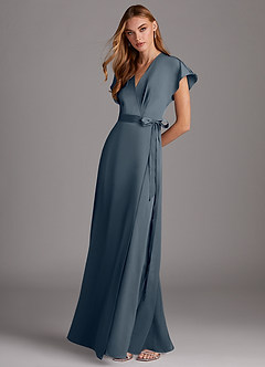 Azazie Nico Bridesmaid Dresses Twilight A-Line V-Neck Stretch Satin Dress image4