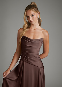 Azazie Gabriela Robes de demoiselle d'honneur Robe Trapèze en Satin extensible Corset Ganache image4