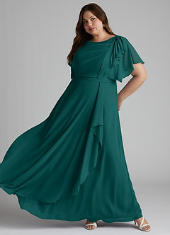 Azazie Aaliyah Modest Bridesmaid Dresses A-Line Scoop Pleated Chiffon Floor-Length Dress image8