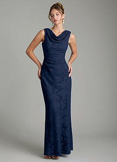 Azazie Kieryn Bridesmaid Dresses Dark Navy Mermaid Pleated Floral Burnout Dress image1
