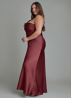 Azazie Saylor Vestidos de damas de honor Vestido Merlot de Satén Elástico de Corte Sirena con Palabra de honor image14