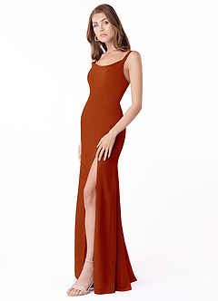 Azazie Salma Bridesmaid Dresses Paprika Sheath Side Slit Chiffon Dress image3