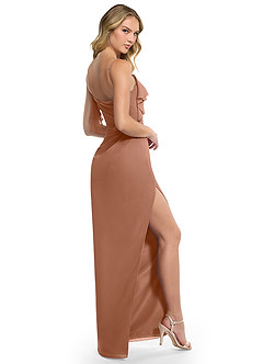 Azazie Jasmine Vestidos de damas de honor Vestido de Bronceador de Gasa de Corte Recto con Corte Lateral image1