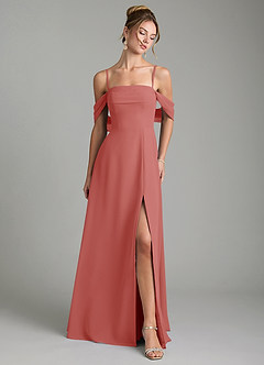 Azazie Mercedes Bridesmaid Dresses Antique Rose A-Line Off the Shoulder Chiffon Dress image1