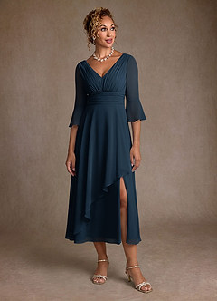 Azazie Aerynne Mother of the Bride Dresses Dark Navy A-Line Pleated Chiffon Dress image4