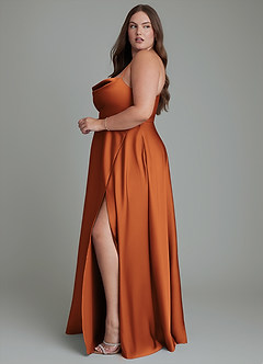 Azazie Elle Bridesmaid Dresses Cinnamon A-Line Pleated Stretch Satin Dress image13