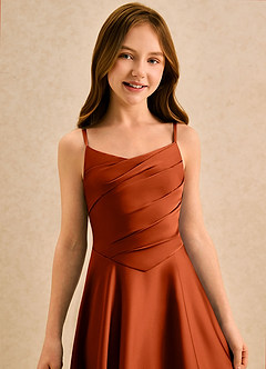 Azazie Coconut Girls Formal Sukienki dla dziewczynek sypiących kwiaty Linia A Pofałdowany Satyna elastyczna Długość podłogi Sukienka image6