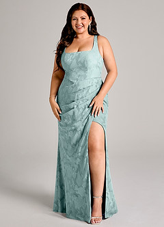 Azazie Mero Bridesmaid Dresses Mist Sheath Pleated Floral Burnout Dress image7