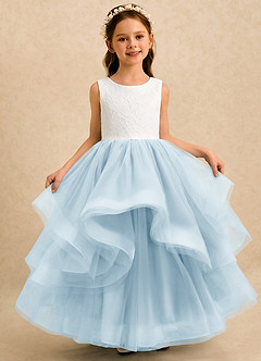 Azazie Madison Abiti da Ragazza di Fiori Abito Principessa in Tulle Pizzo Avorio Azzurro image3