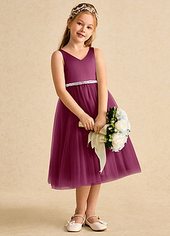 Azazie Firefly vestidos de niña de las flores Vestido de Mora de Satin Mate de Corte En A con Lazo image3