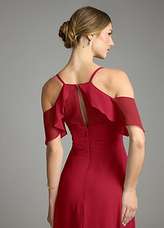 Azazie Dakota Bridesmaid Dresses Scarlet A-Line V-Neck Pleated Chiffon Dress image6