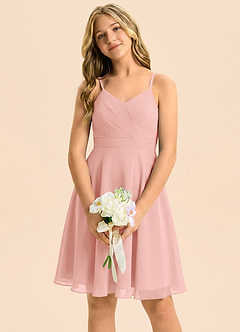Azazie Avelina Junior Rosette A-Line Pleated Chiffon Dress image3