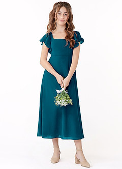 Azazie Bondi Junior Jurk van Chiffon met A-Lijn Ruches Inkt Blauw image1