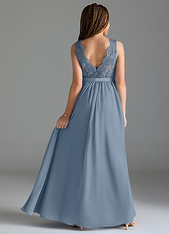 Azazie Elly Junior Dusty Blue A-Line Lace Chiffon Dress image2