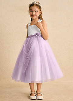 Azazie Bonny Flower Girl Dresses Ivory Frosted Lilac Ball-Gown Pleated Tulle Dress image4