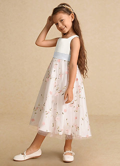 Azazie Pollie Flower Girl Dresses Blushing Pink White A-Line Bow Tulle Dress image9