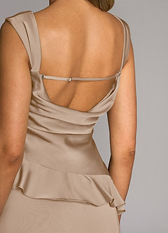 Azazie Sloane Bridesmaid Dresses Taupe A-Line Sweetheart Neckline Stretch Satin Dress image6