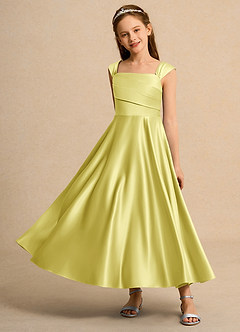 Azazie Bundle Girls Formal Flower Girl Dresses Lemon Sorbet A-Line Pleated Matte Satin Dress image6