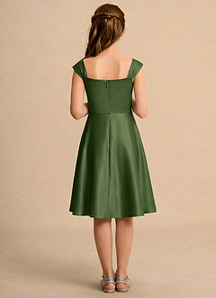 Azazie Budle Girls Formal Flower Girl Dresses Olive A-Line Pleated Matte Satin Dress image2