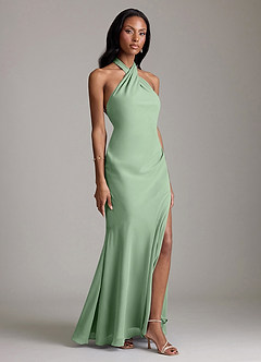 Azazie Lorena Bridesmaid Dresses Matcha Mermaid Pleated Chiffon Dress image3