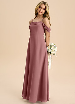 Azazie Anselie Junior A-Linie Schulterfrei Chiffon Kleid Wüstenrose image5