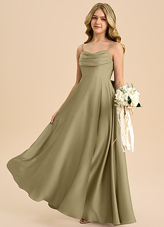 Azazie Bear Junior Moss Green A-Line Sweetheart Neckline Stretch Satin Dress image5