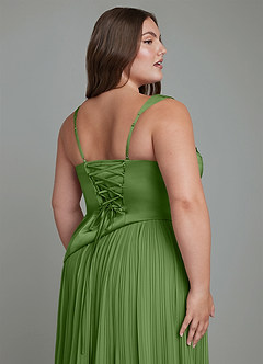 Azazie Stephanie Bridesmaid Dresses Basil A-Line Pleated Stretch Satin Dress image12