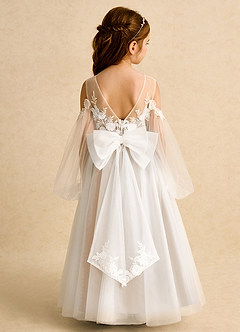 Azazie Zimi Robe Demoiselle D'honneur Fillette Robe Princesse en Tulle Encolure en Forme de Cœur Albâtre Blanc image8