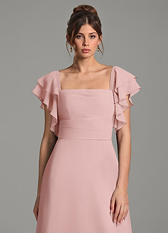 Azazie Dacia Bridesmaid Dresses Powder Pink A-Line Ruched Chiffon Dress image2