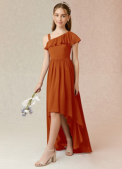 Azazie Mango Junior Paprika A-Line Ruched Chiffon Dress image3