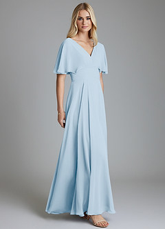 Azazie Pamela Bridesmaid Dresses Sky Blue A-Line V-Neck Pleated Chiffon Dress image4