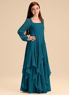 Azazie Clara Junior Abito A-Line in Chiffon Blusa Blu Inchiostro image4