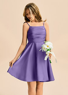 Azazie Miko Junior Tahiti A-Line Pleated Stretch Satin Dress image4