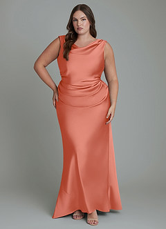 Azazie Kieryn Robes de demoiselle d'honneur Robe Sirène en Satin extensible Plissé Rose Saumon image7