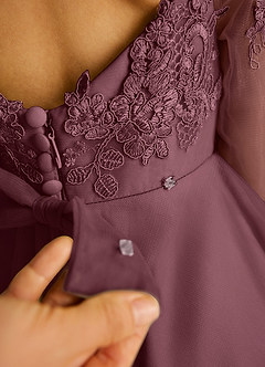 Azazie Precious Flower Girl Dresses Sangria A-Line Lace Tulle Dress image6