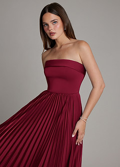Azazie Mariana Bridesmaid Dresses Burgundy A-Line Pleated Stretch Satin Dress image4