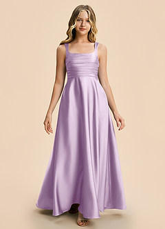 Azazie Azaria Junior Frosted Lilac A-Line Pleated Stretch Satin Dress image5