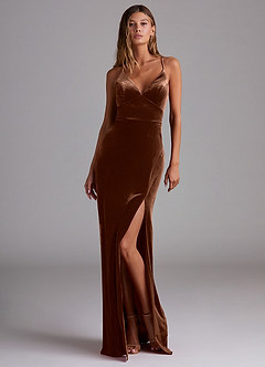 Azazie Becca Jurken voor bruidsmeisjes Jurk van flueel met Kolom Omber image1