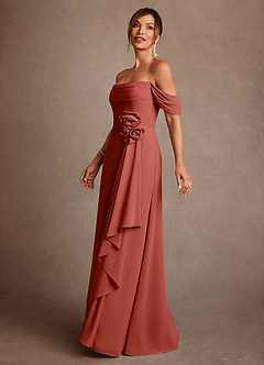 Azazie Amherst Moeder van de bruid jurken A-Lijn Jurk van Chiffon Off the Shoulder Terracotta image4