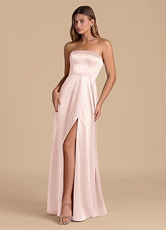 Azazie Wren 신부 들러리 드레스 A라인 스트랩리스 메탈릭 새틴 바닥 길이 드레스 image3