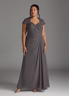 Azazie Junie Mother of the Bride Dresses Steel Grey A-Line Lace Chiffon Dress image7
