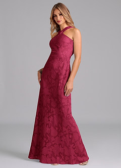 Azazie Doretta Robes de demoiselle d'honneur Robe Sirène en Blumen-Burnout Plissée Bourgogne image4