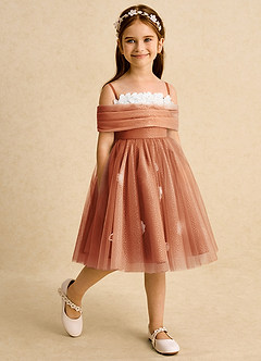 Azazie May Flower Girl Dresses Cinnamon Ball-Gown Pleated Tulle Dress image4