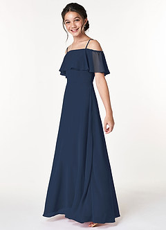 Azazie Maggie Junior Dark Navy A-Line Off the Shoulder Chiffon Dress image5