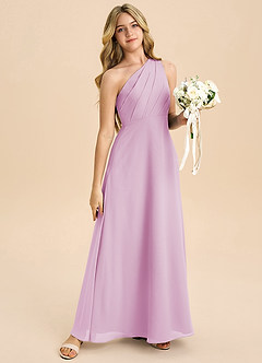 Azazie Phaedra Junior Vestido de Rosa Caramelo de Gasa de Corte en A con Plisado image6