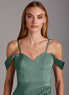 Azazie Mila Final Sale Eucalyptus Sheath Sweetheart Neckline Stretch Satin Convertible Dress image2