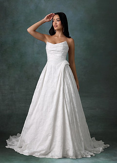 Azazie Ariana Wedding Dresses Diamond White Ball-Gown Strapless Floral Burnout Dress image6