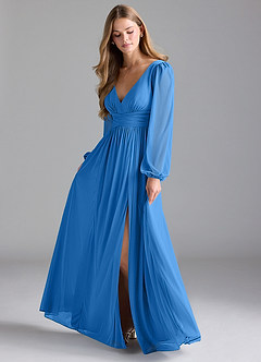 Azazie Norah Bridesmaid Dresses Blue Jay A-Line Mesh Dress image1