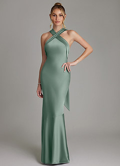 Azazie Reign Bridesmaid Dresses Silver Sage Mermaid Pleated Stretch Satin Dress image1