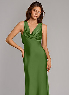 Azazie Cheryl Vestidos de damas de honor Vestido de Albahaca de Satén Elástico de Corte Sirena image6